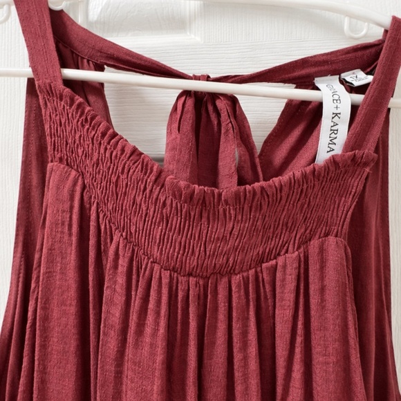 Grace + Karma Burgundy Tiered Maxi Dress 1X | Boho Sleeveless Ruffle - Picture 2 of 5